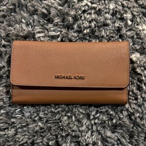 Michael Kors Brown Leather Fold Wallet with Gold Logo
